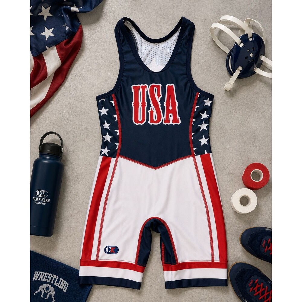 Cliff Keen Team USA Flag Wrestling Singlet Men's Small S Made in USA MXS